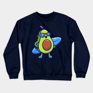 Cute Avocado Surfing In The Sea Cartoon Crewneck Sweatshirt